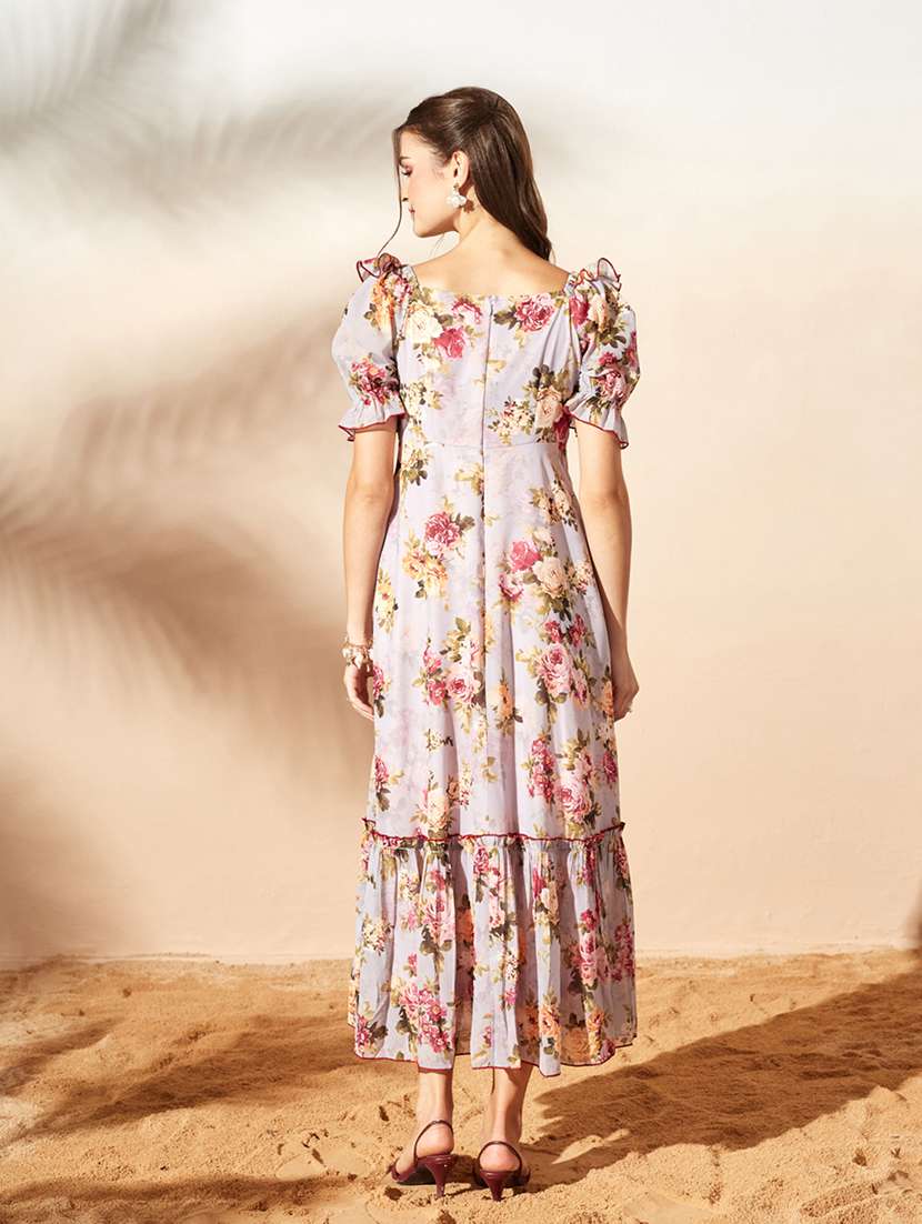 Women Printed Puff Sleeves Tiered Dress - 22587914 -  Standard Image - 3
