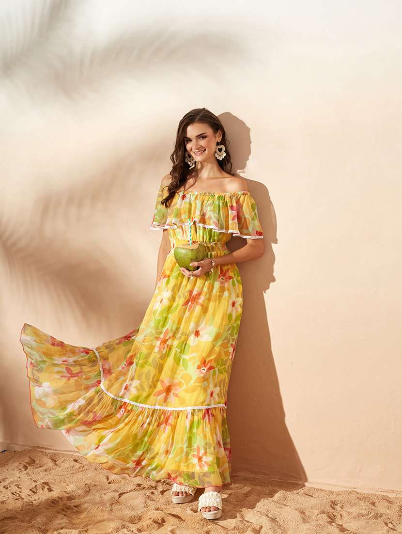 women printed off shoulder tiered dress - 22587916 -  Standard Image - 5