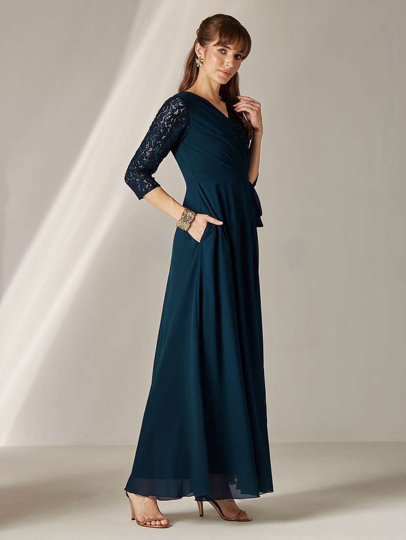 Women Self Design Three Quarter Sleeves Wrap Dress - 22587919 -  Standard Image - 3