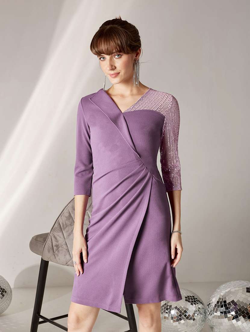 women sequined three quarter sleeves sheath dress