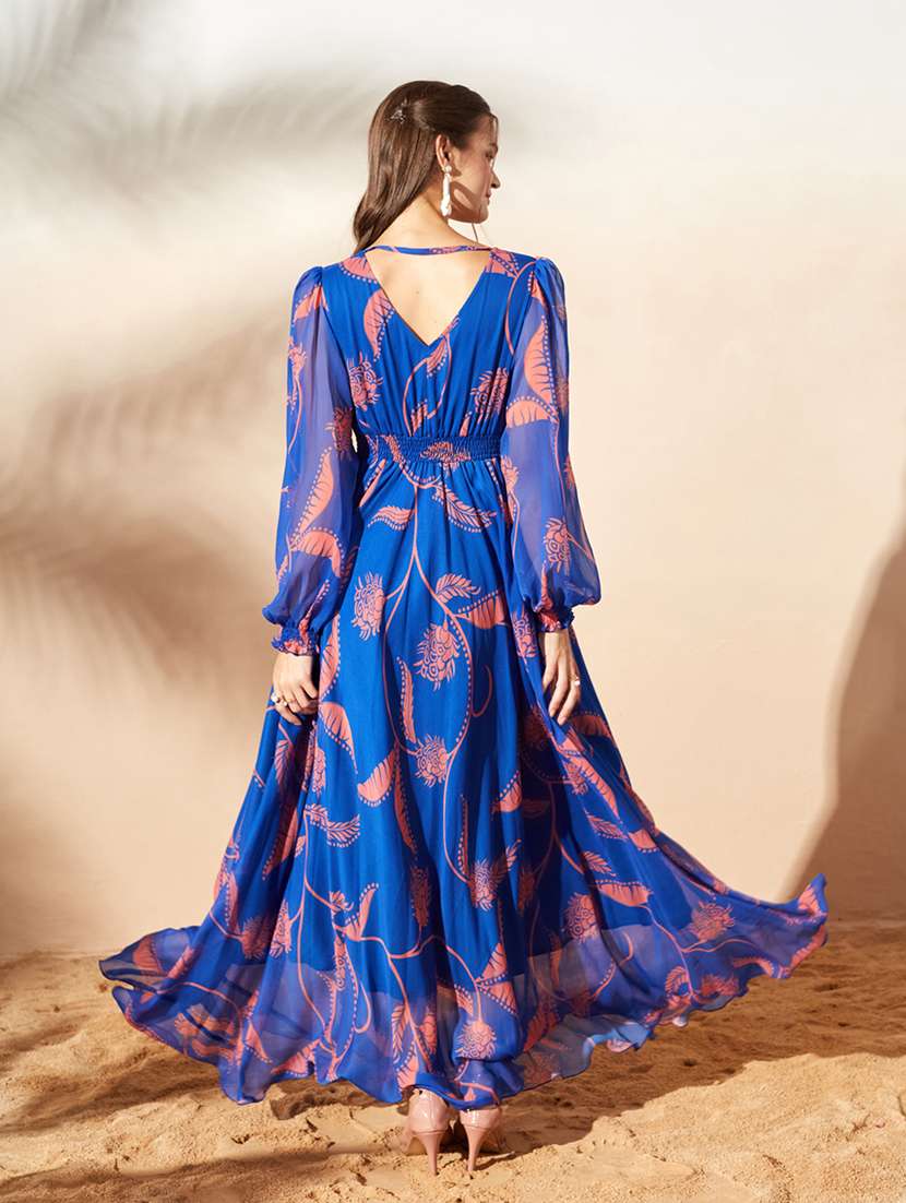 Women Printed Bishop Sleeves Fit And Flare Dress - 22587923 -  Standard Image - 3