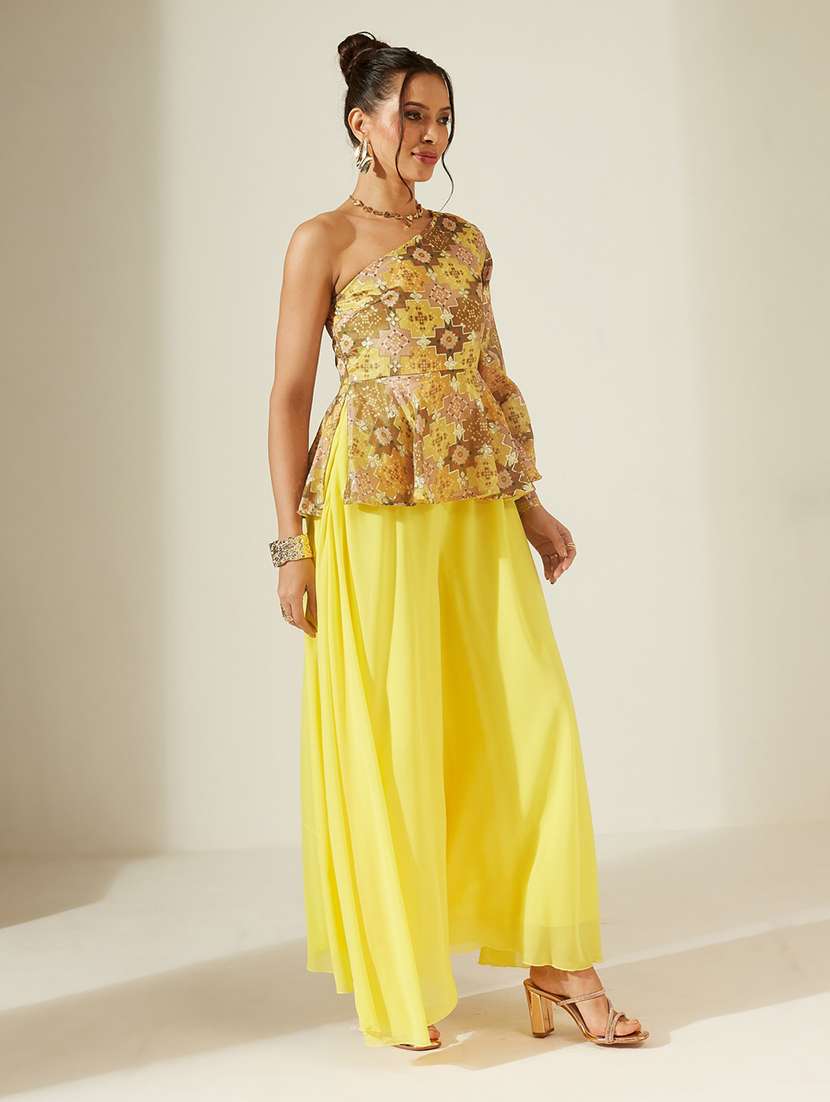 women printed one shoulder top and palazzo set - 22587947 -  Standard Image - 3
