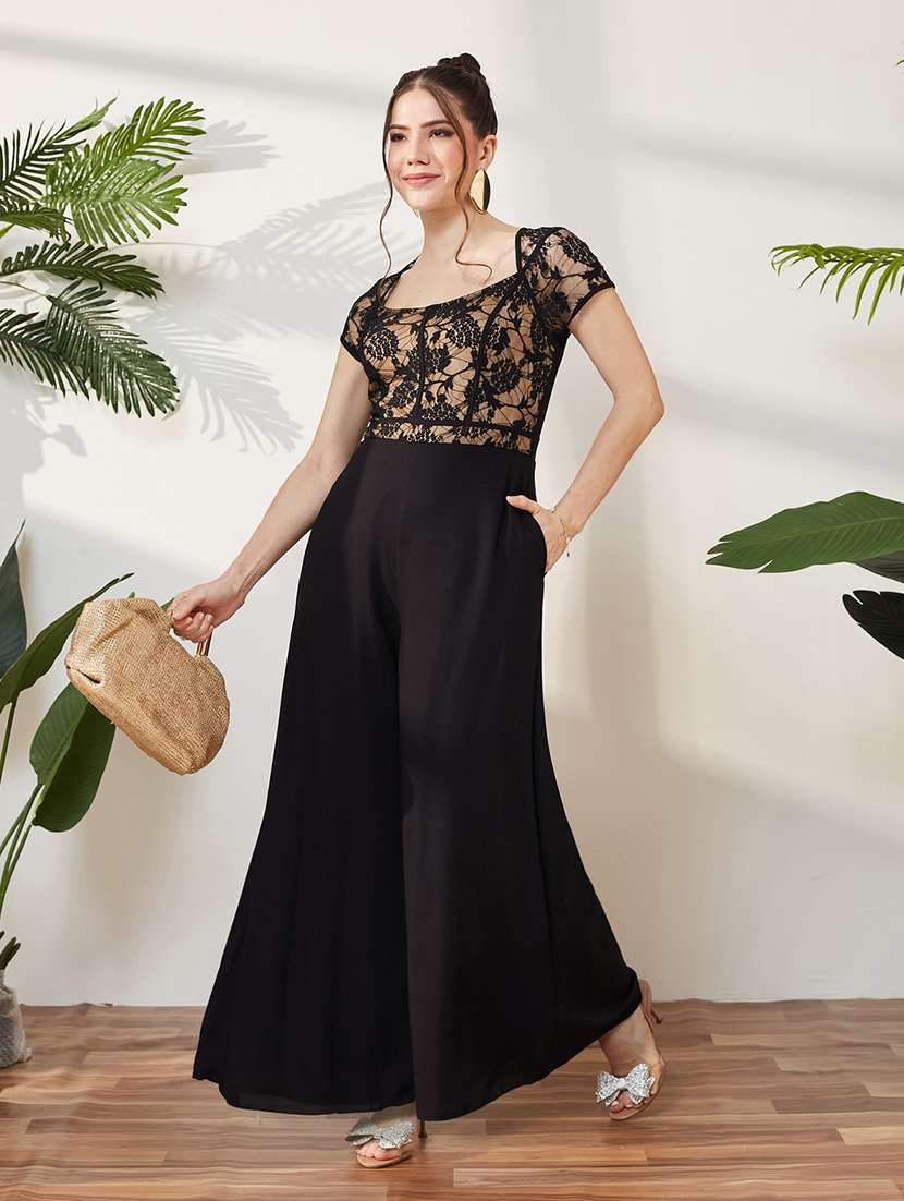 women self design short sleeves full leg jumpsuit