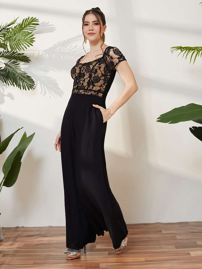 women self design short sleeves full leg jumpsuit - 22587952 -  Standard Image - 3