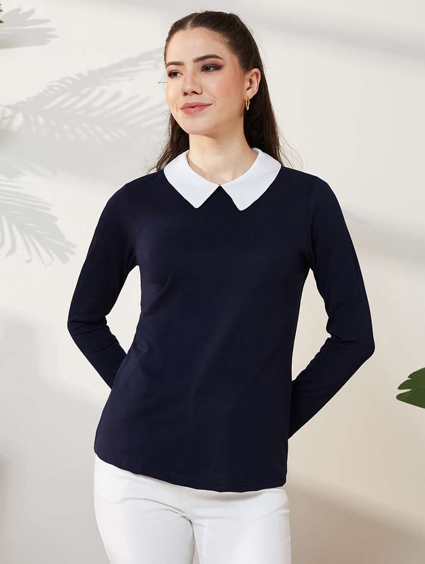 women solid long sleeves regular top