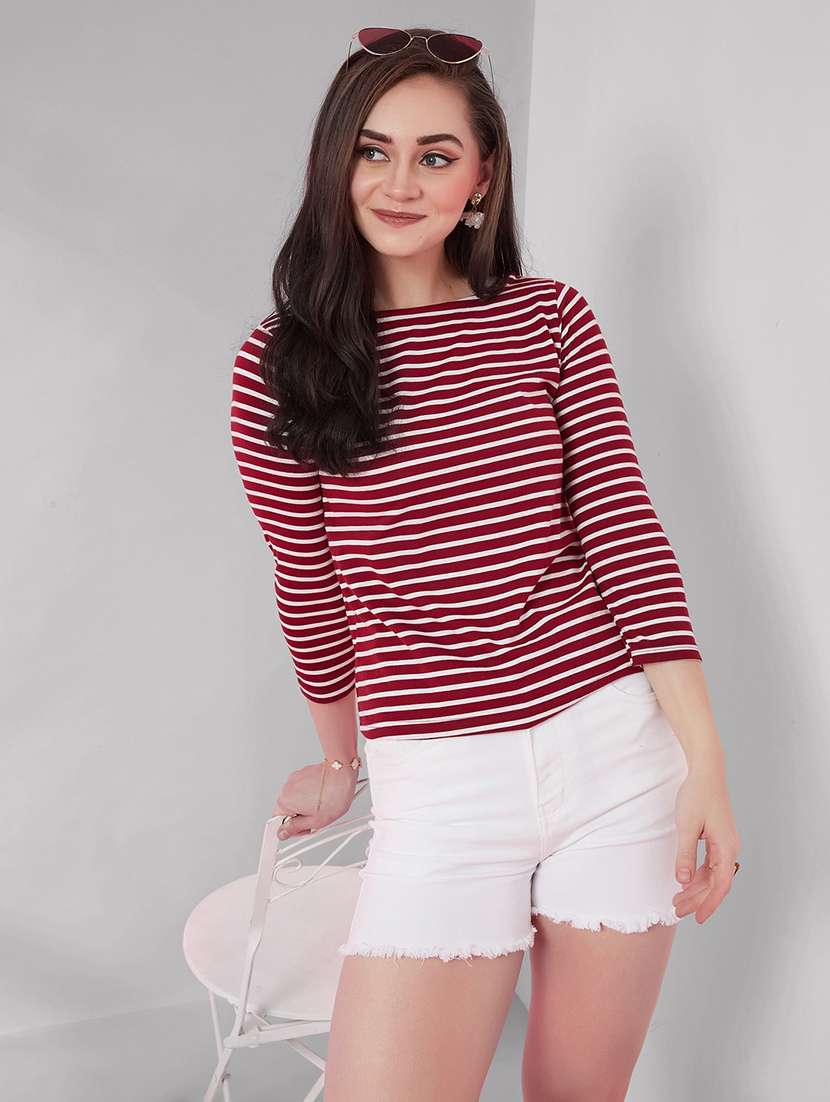 women printed three quarter sleeves regular top