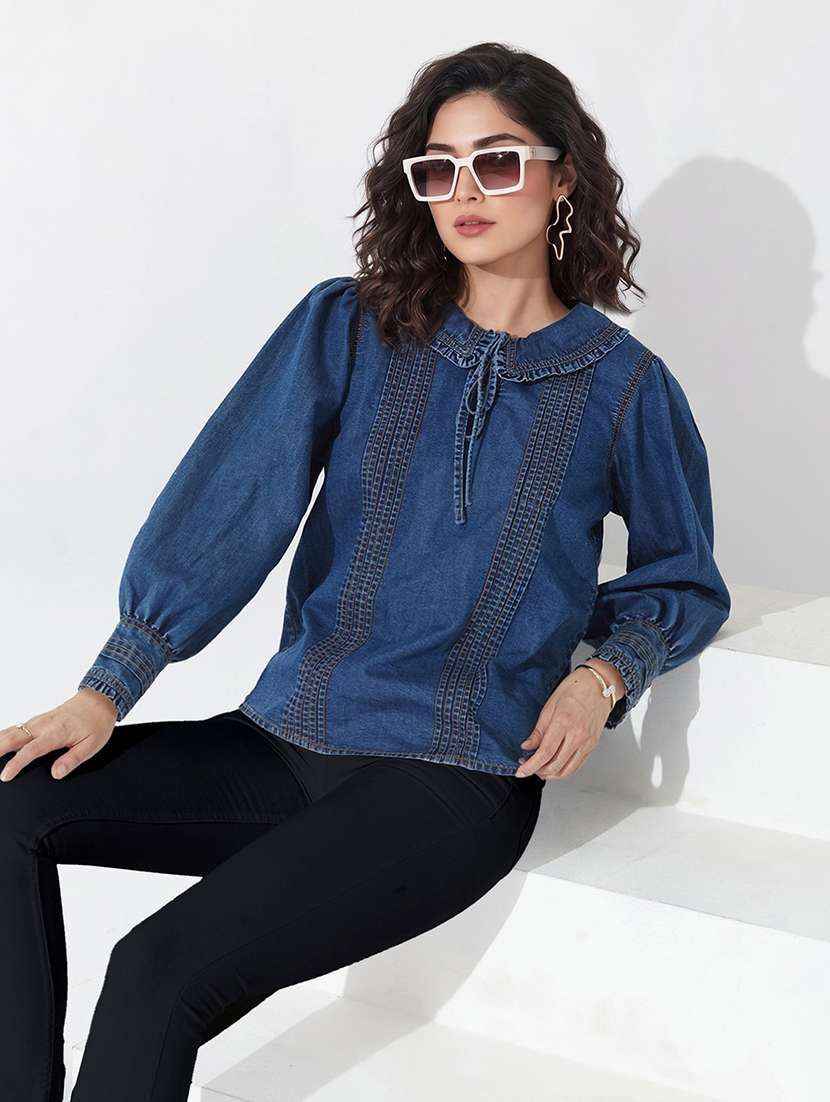 women solid bishop sleeves regular top