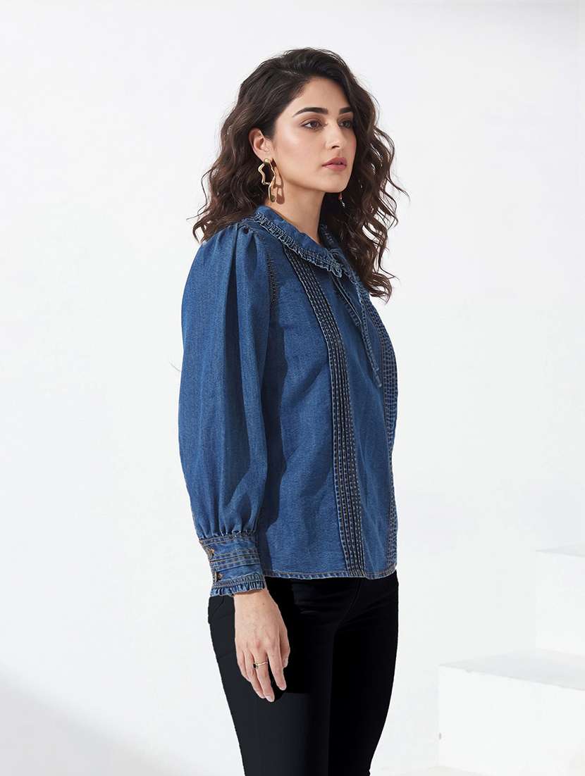 Women Solid Bishop Sleeves Regular Top - 22587990 -  Standard Image - 3