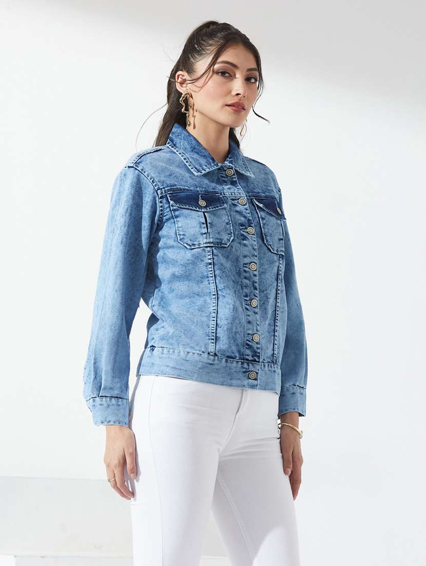 women printed long sleeves denim jacket - 22587993 -  Standard Image - 3