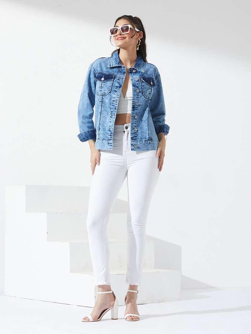 women printed long sleeves denim jacket - 22587993 -  Standard Image - 5