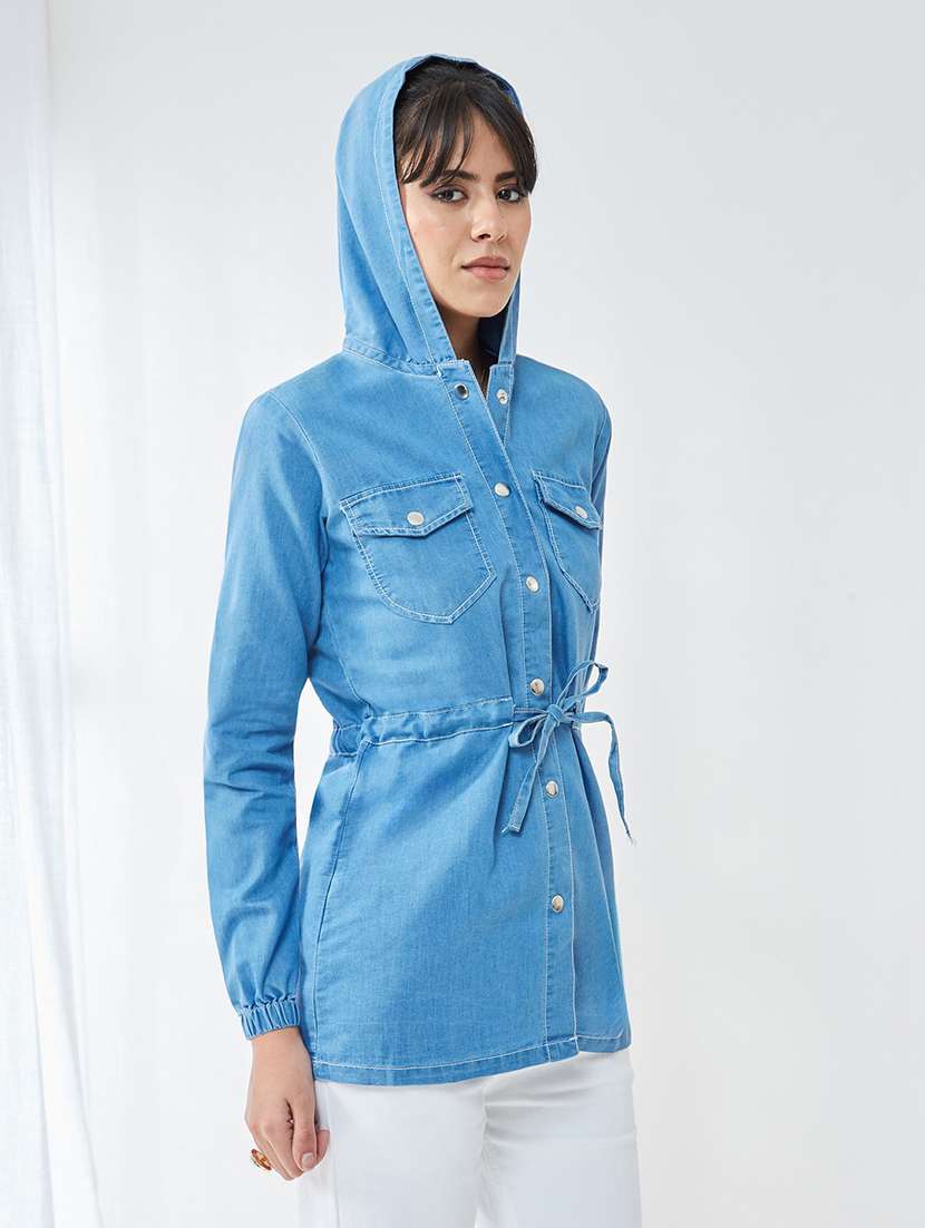 women solid long sleeves hooded jacket - 22587994 -  Standard Image - 3