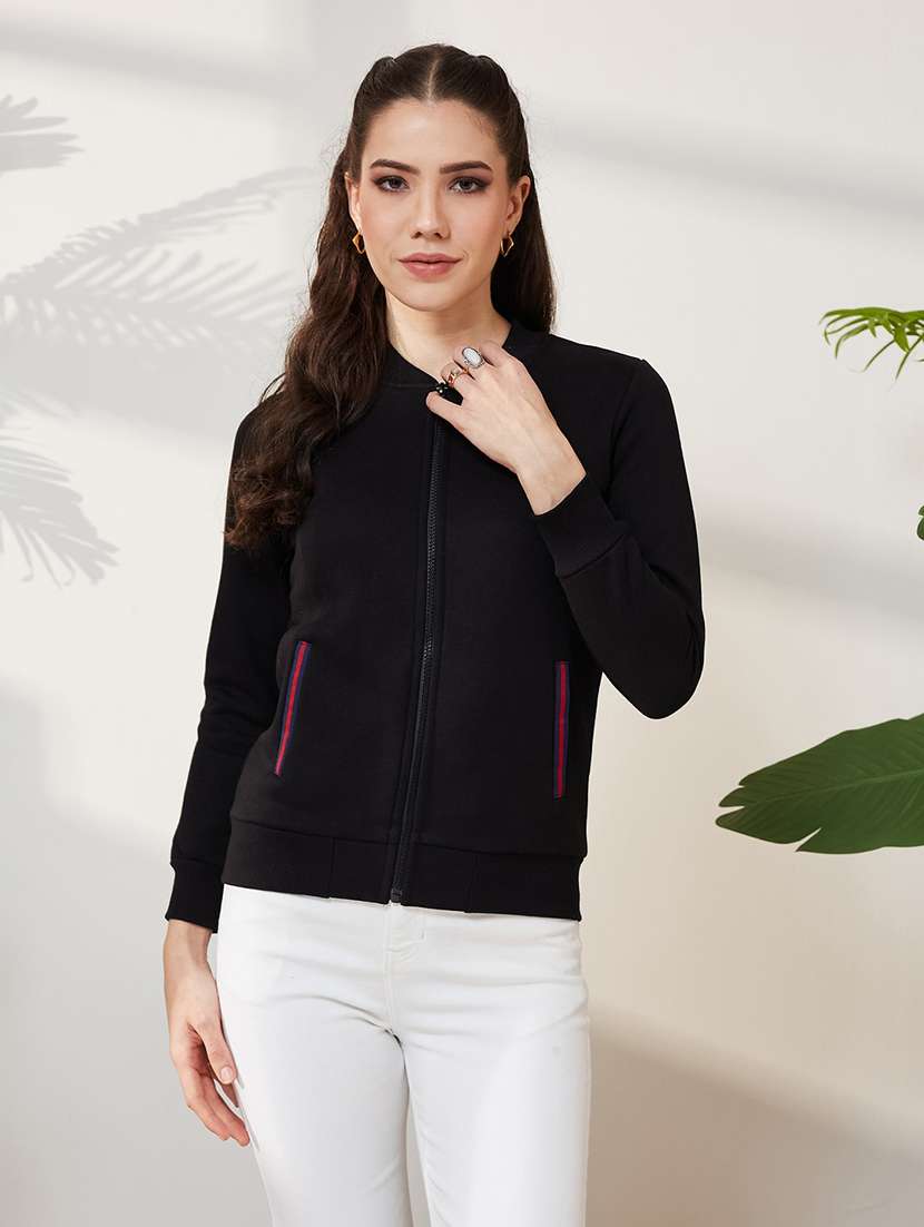 women solid long sleeves zipper sweatshirt