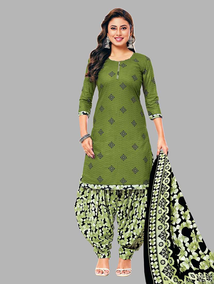 women printed three quarter sleeves kurta patiala with dupatta set