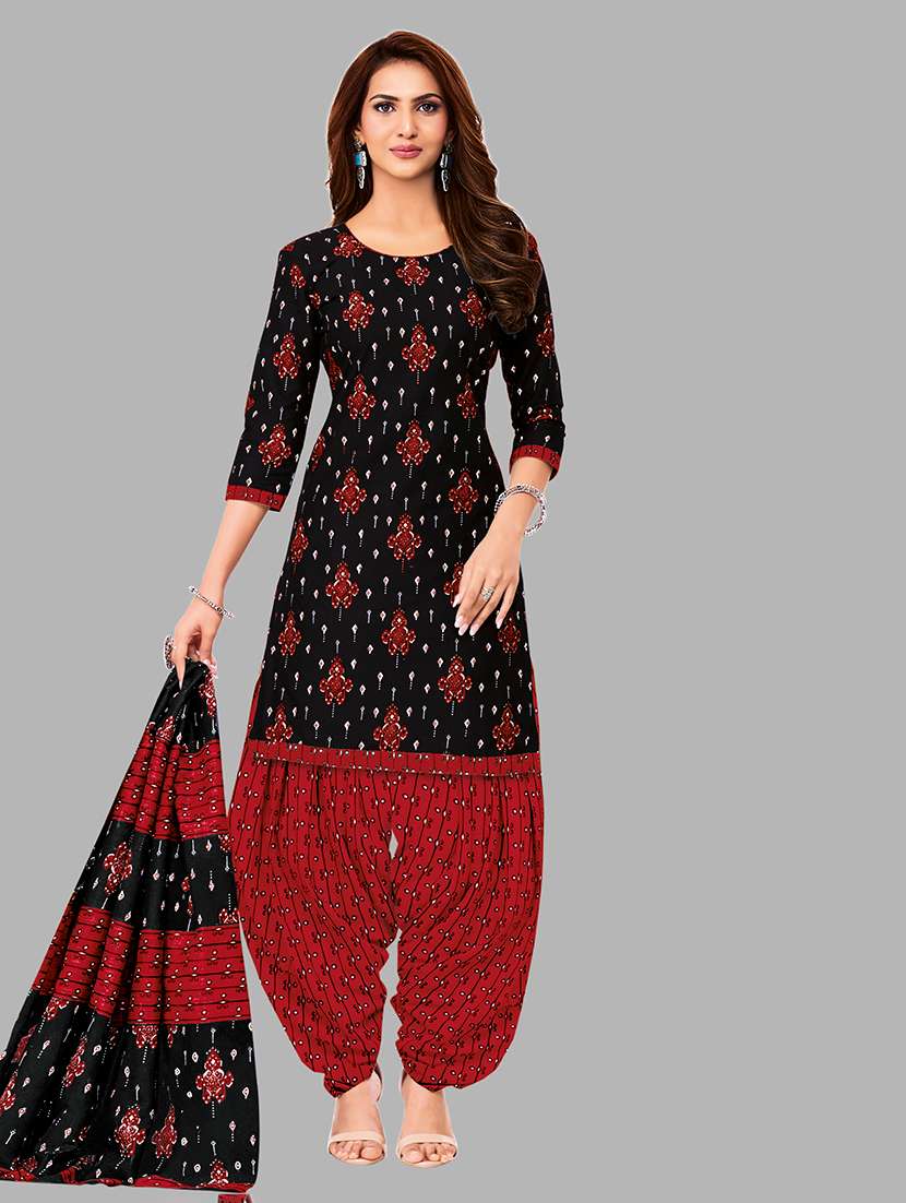 women printed three quarter sleeves kurta patiala with dupatta set
