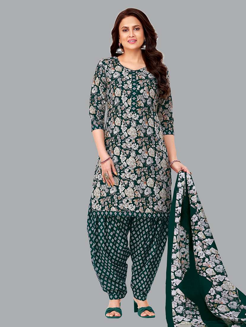 women printed three quarter sleeves kurta patiala with dupatta set