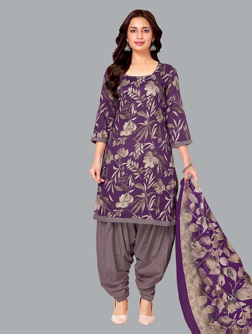 women printed three quarter sleeves kurta patiala with dupatta set