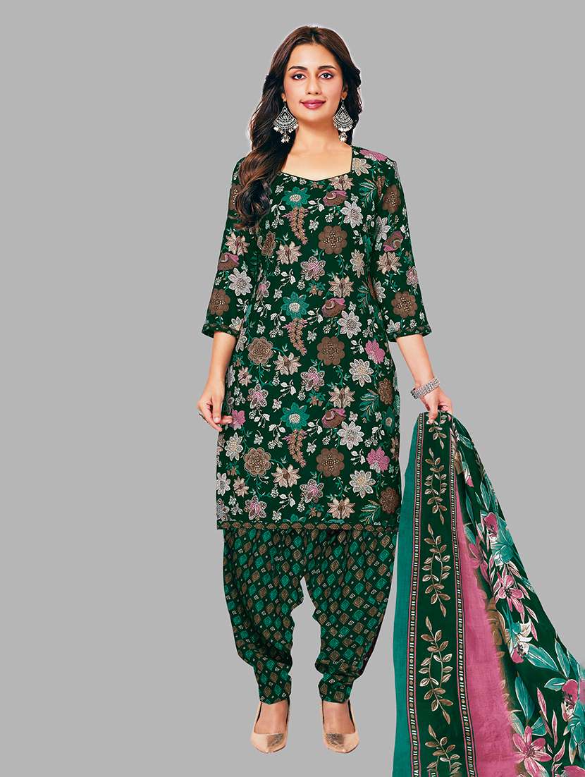 women printed three quarter sleeves kurta patiala with dupatta set