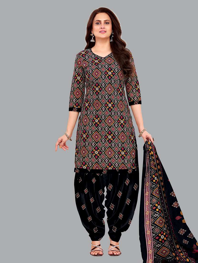 women printed three quarter sleeves kurta patiala with dupatta set