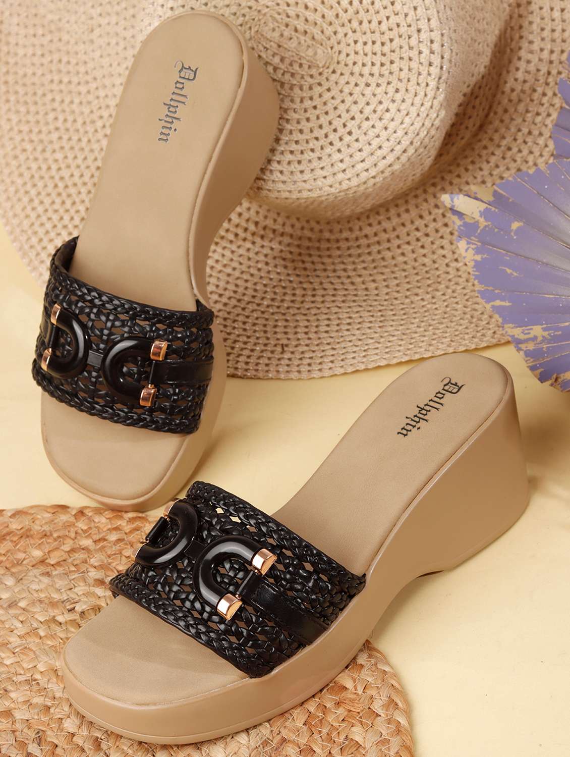 women textured slip on wedges