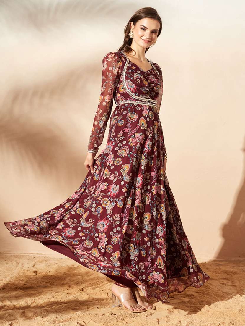 Women Printed Long Sleeves Fit And Flare Dress - 22588130 -  Standard Image - 3