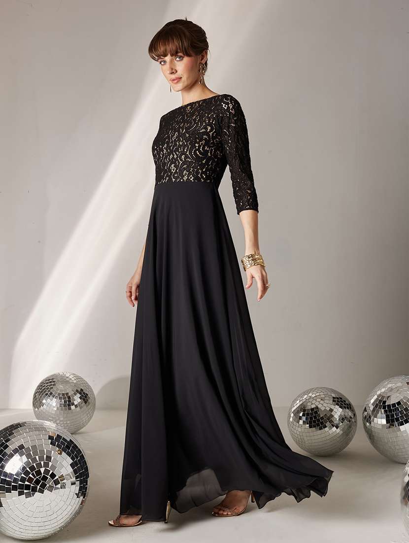 women self design three quarter sleeves fit and flare dress - 22588143 -  Standard Image - 3