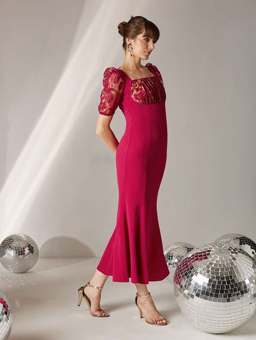 Women Self Design Puff Sleeves Sheath Dress - 22588147 -  Standard Image - 3