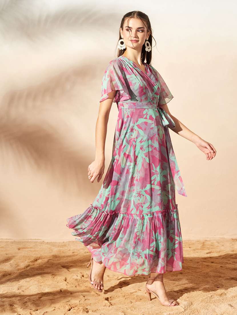 Women Printed Flared Sleeves Tiered Dress - 22588148 -  Standard Image - 3