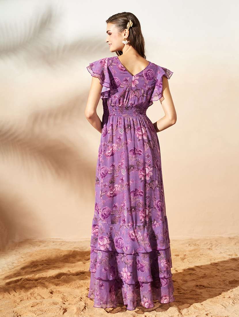 women printed ruffle sleeves tiered dress - 22588154 -  Standard Image - 3