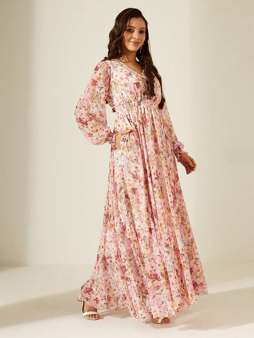 Women Printed Bishop Sleeves Fit And Flare Dress - 22588157 -  Standard Image - 3