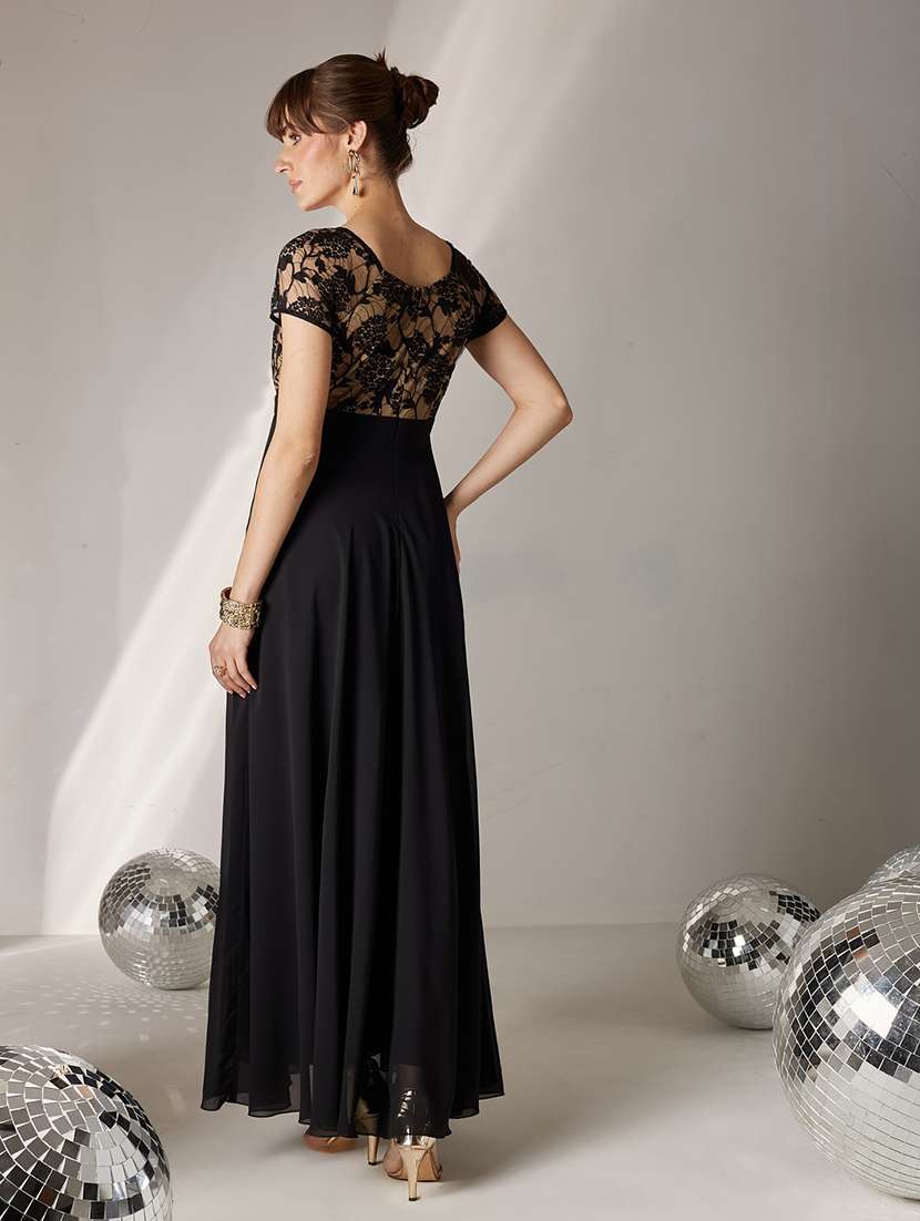 women self design short sleeves fit and flare gown - 22588163 -  Standard Image - 3