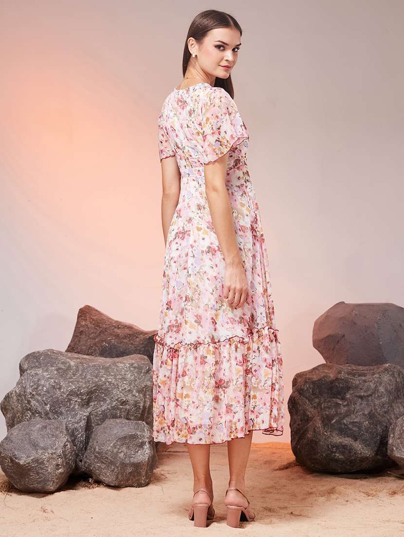 Women Printed Flared Sleeves Tiered Dress - 22588168 -  Standard Image - 3