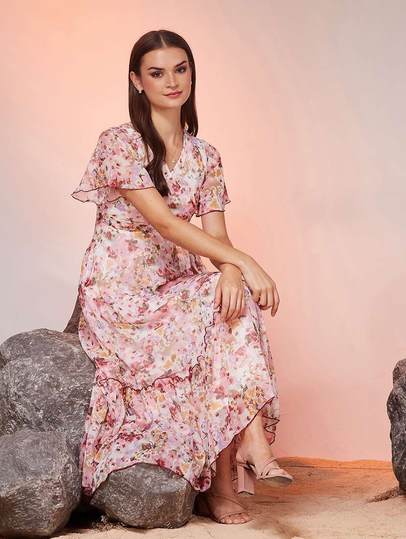 Women Printed Flared Sleeves Tiered Dress - 22588168 -  Standard Image - 5