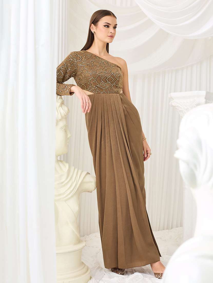 women self design one shoulder sheath dress - 22588169 -  Standard Image - 3