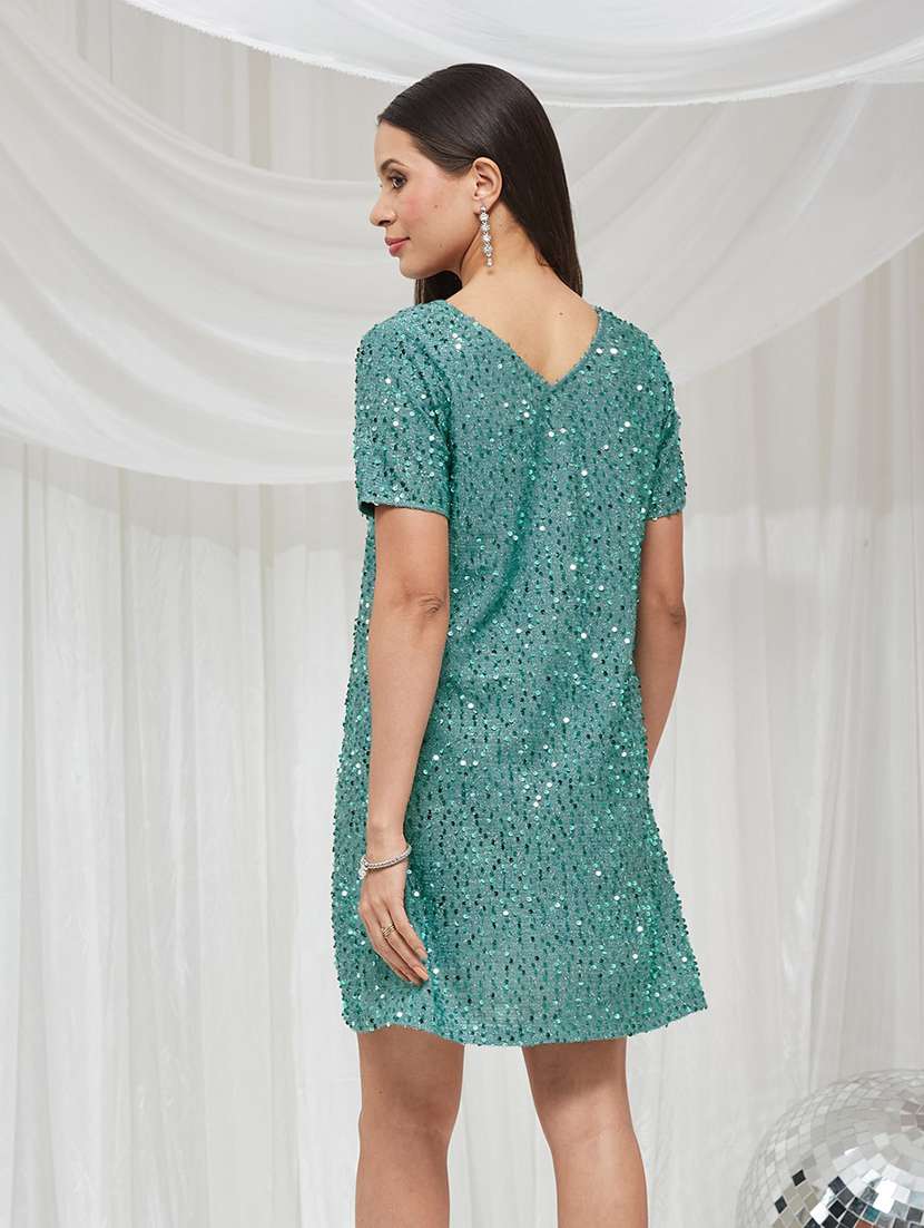 women embellished short sleeves a-line dress - 22588172 -  Standard Image - 3