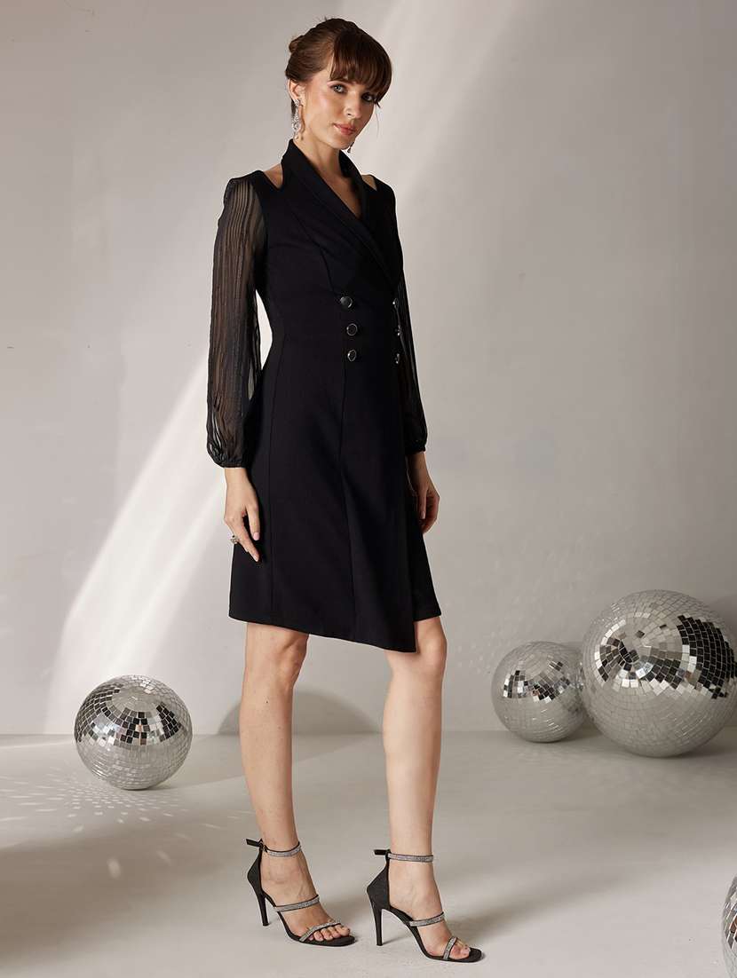 Women Self Design Bishop Sleeves Sheath Dress - 22588187 -  Standard Image - 3