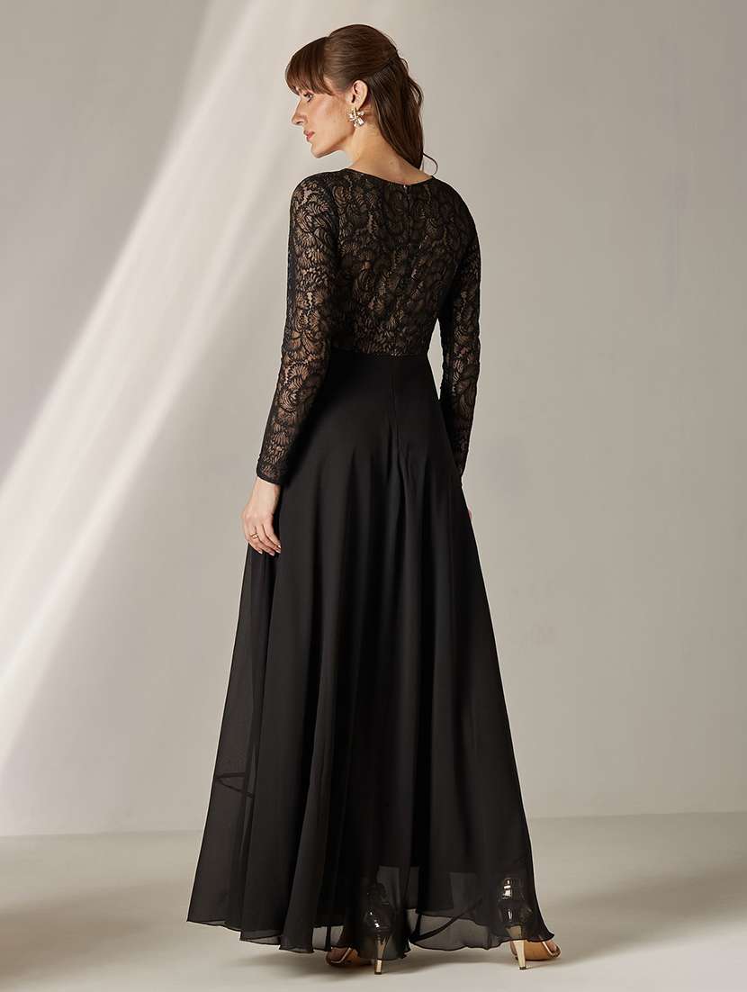 women self design long sleeves fit and flare gown - 22588194 -  Standard Image - 3