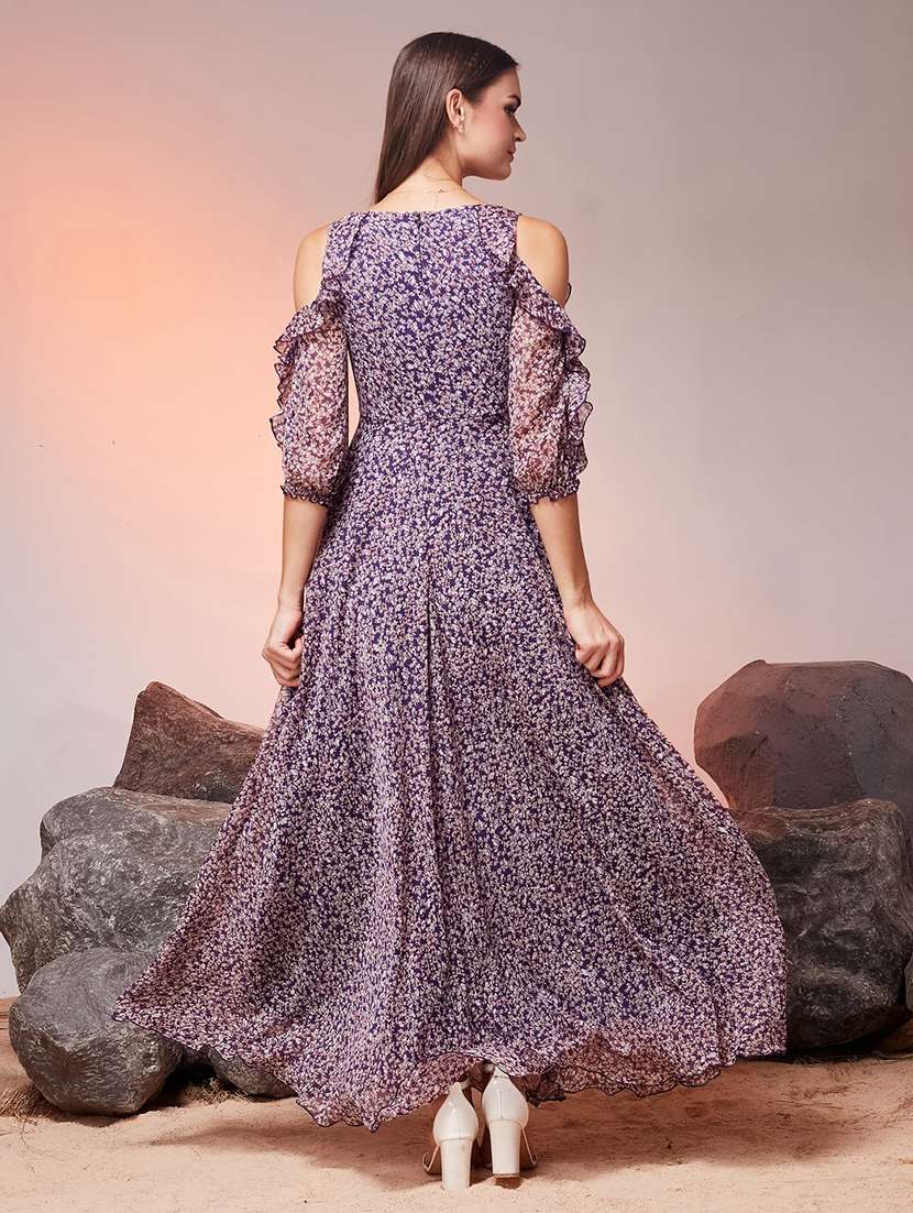 women printed cold shoulder fit and flare dress - 22588195 -  Standard Image - 3
