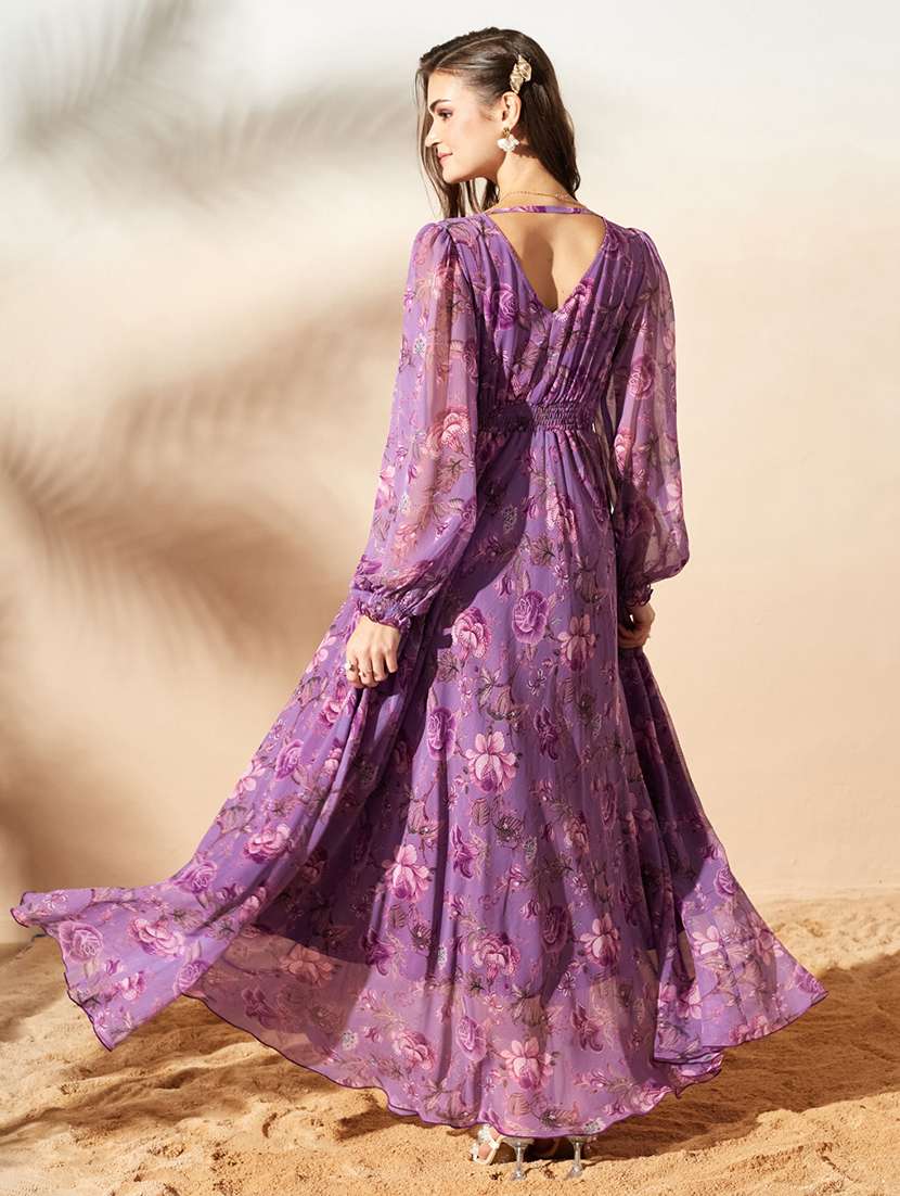 women printed bishop sleeves fit and flare dress - 22588206 -  Standard Image - 3