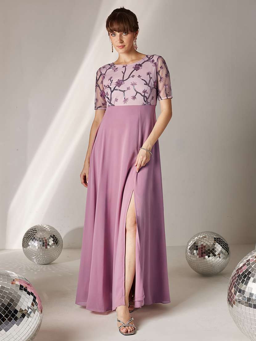 women embroidered short sleeves fit and flare gown
