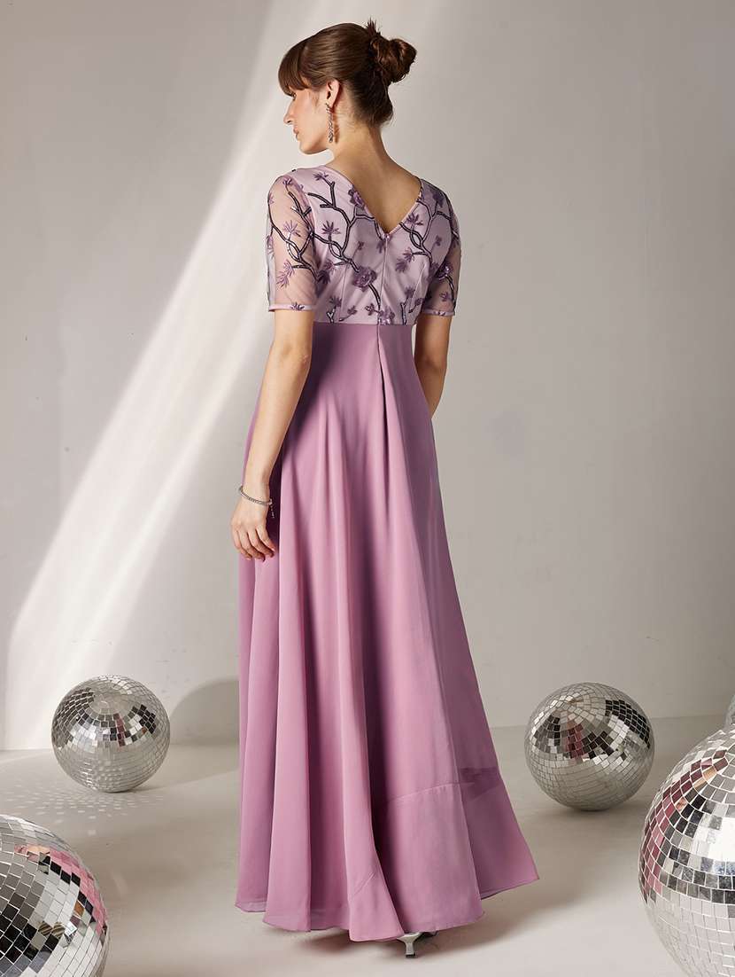 Women Embroidered Short Sleeves Fit And Flare Gown - 22588212 -  Standard Image - 3