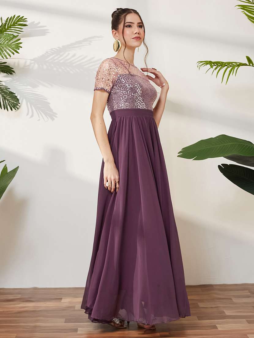 women embroidered short sleeves fit and flare gown - 22588213 -  Standard Image - 3