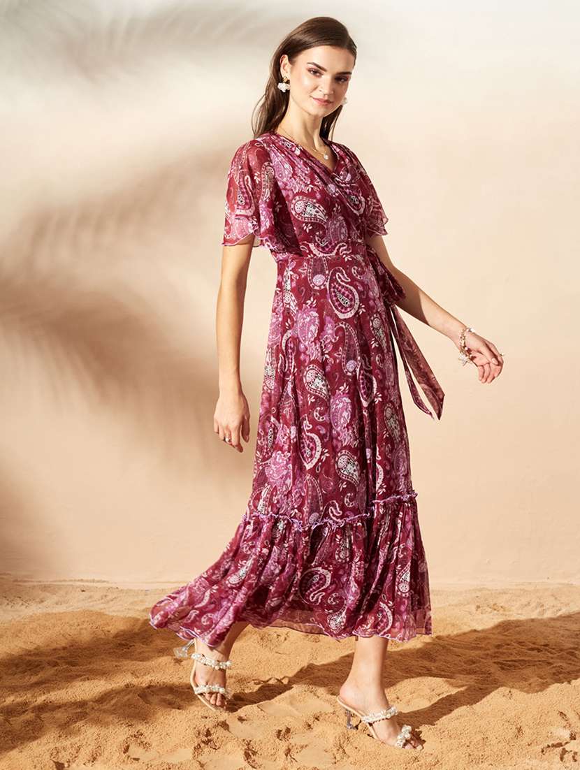 women printed flared sleeves tiered dress - 22588214 -  Standard Image - 3