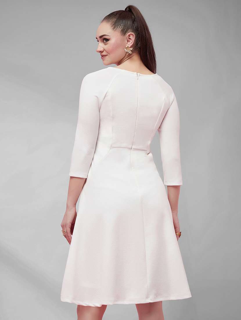 women solid three quarter sleeves a-line dress - 22588218 -  Standard Image - 3