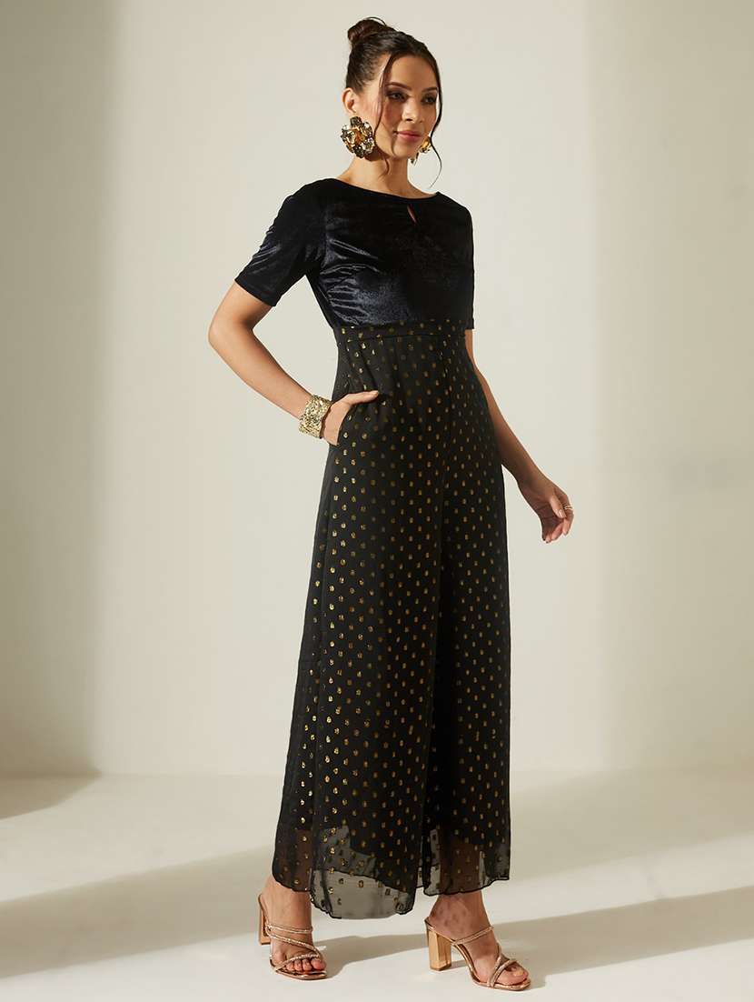 women self design short sleeves full leg jumpsuit - 22588225 -  Standard Image - 3