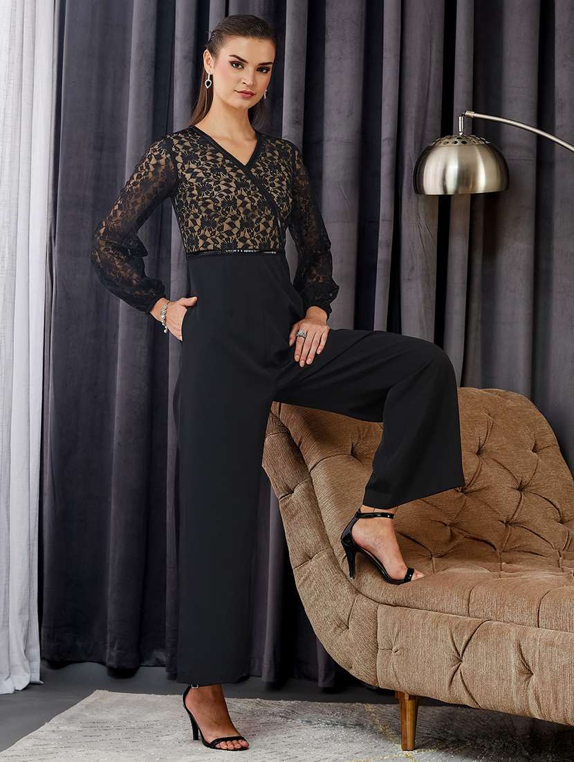 women self design long sleeves full leg jumpsuit