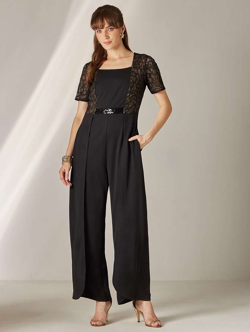 women self design short sleeves full leg jumpsuit