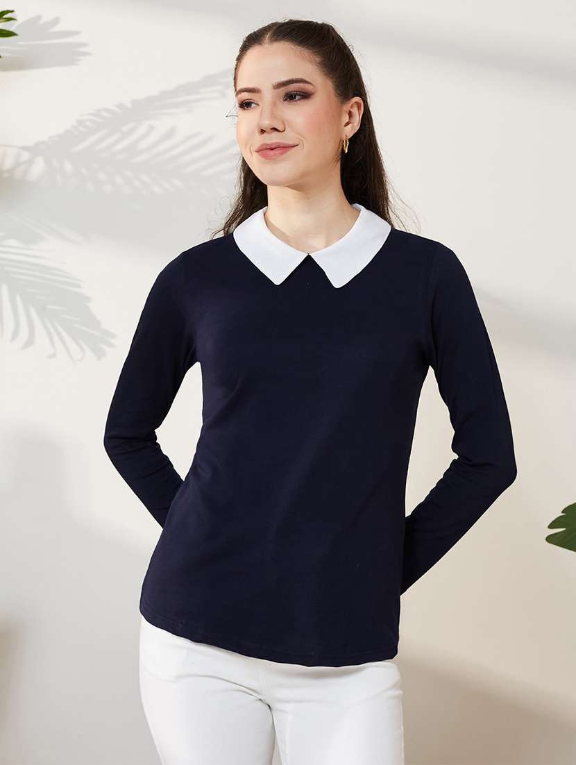 women solid long sleeves regular top