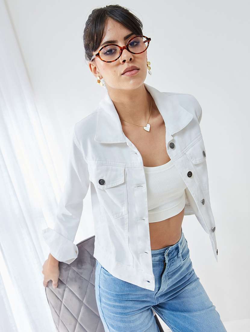 women solid long sleeves denim jacket