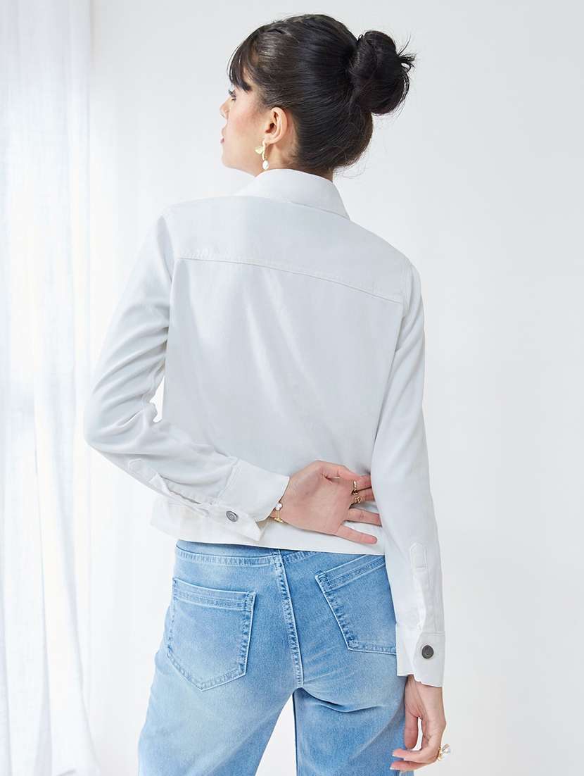 women solid long sleeves denim jacket - 22588260 -  Standard Image - 3