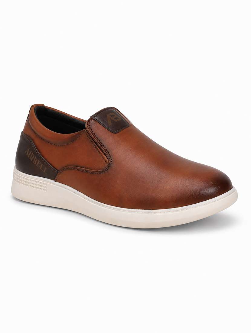 men brown slip on caual shoes